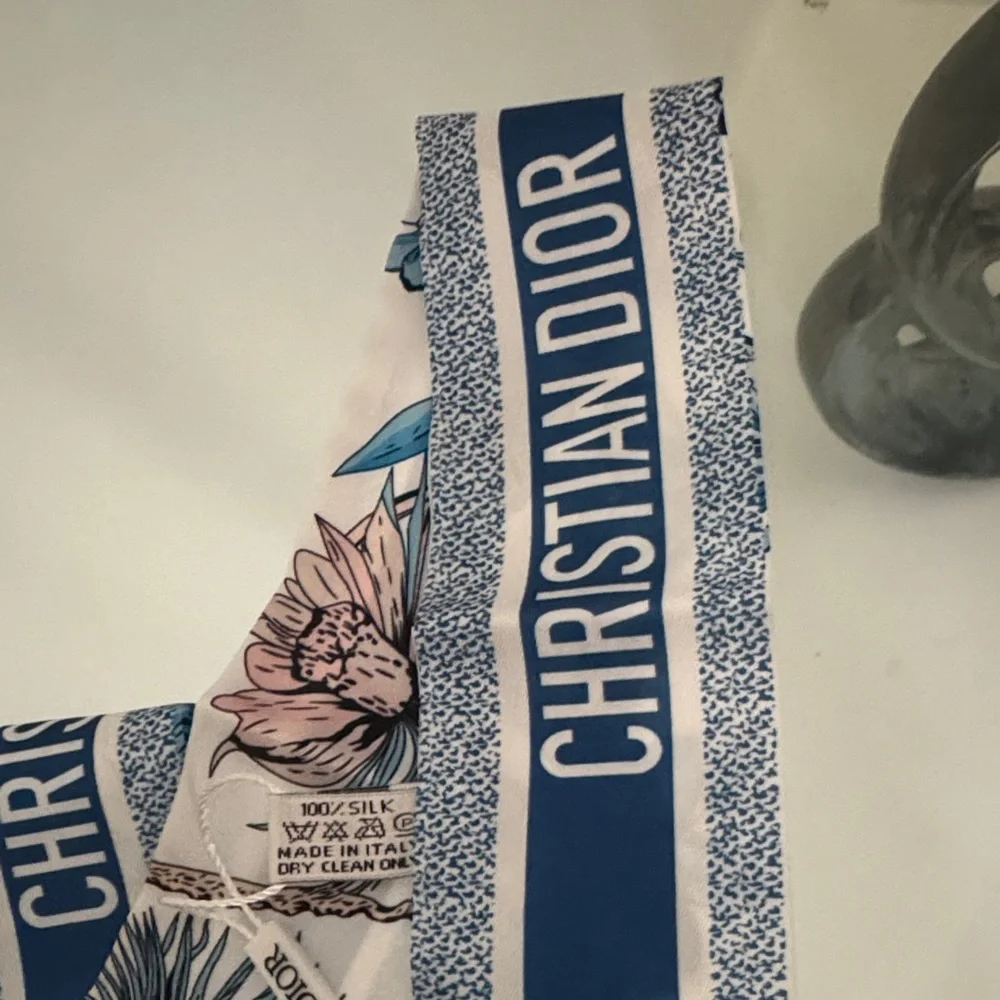 Christian Dior Blue and White Floral twilly